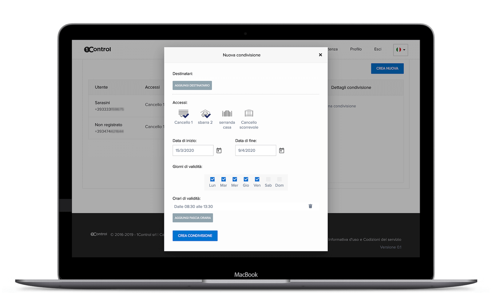 Area web 1Control ACCESS: gestione degli utenti temporanei e storico degli accessi alla sala riunioni