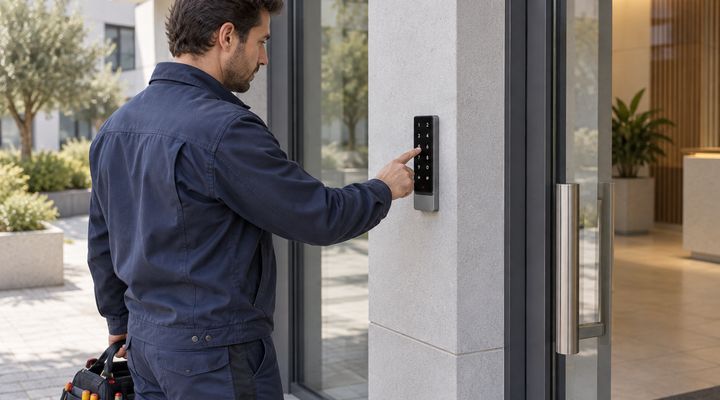 Locale commerciale con vetrine e ingresso del personale gestiti con il controllo accessi 1Control ACCESS