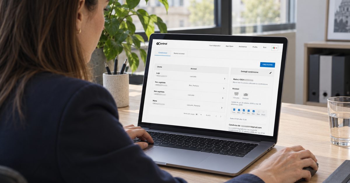 Manager using the 1Control web portal to handle permissions and the access log of several sites