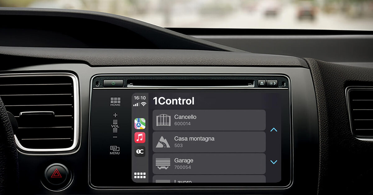 Apertura di cancello e garage da Apple CarPlay e Android Auto con 1Control