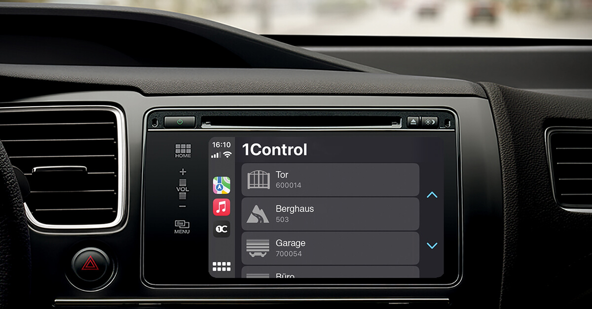Garagentor und Tor über Apple CarPlay und Android Auto mit 1Control öffnen