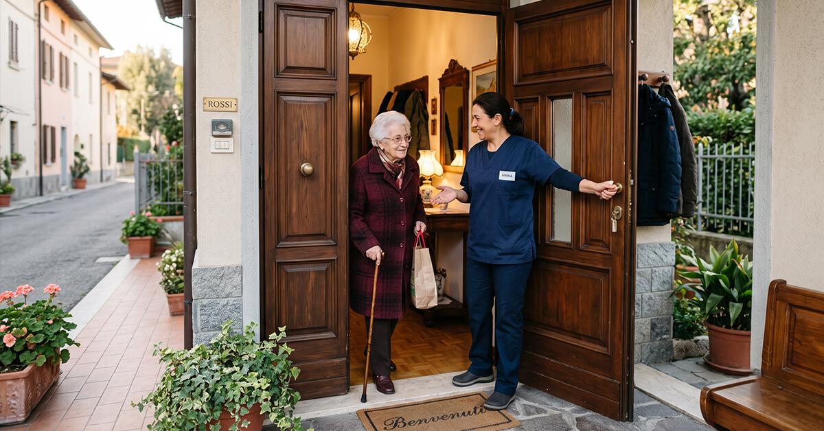 Cleaner entering a home with a personal PIN on the 1Control PAD keypad instead of a spare house key