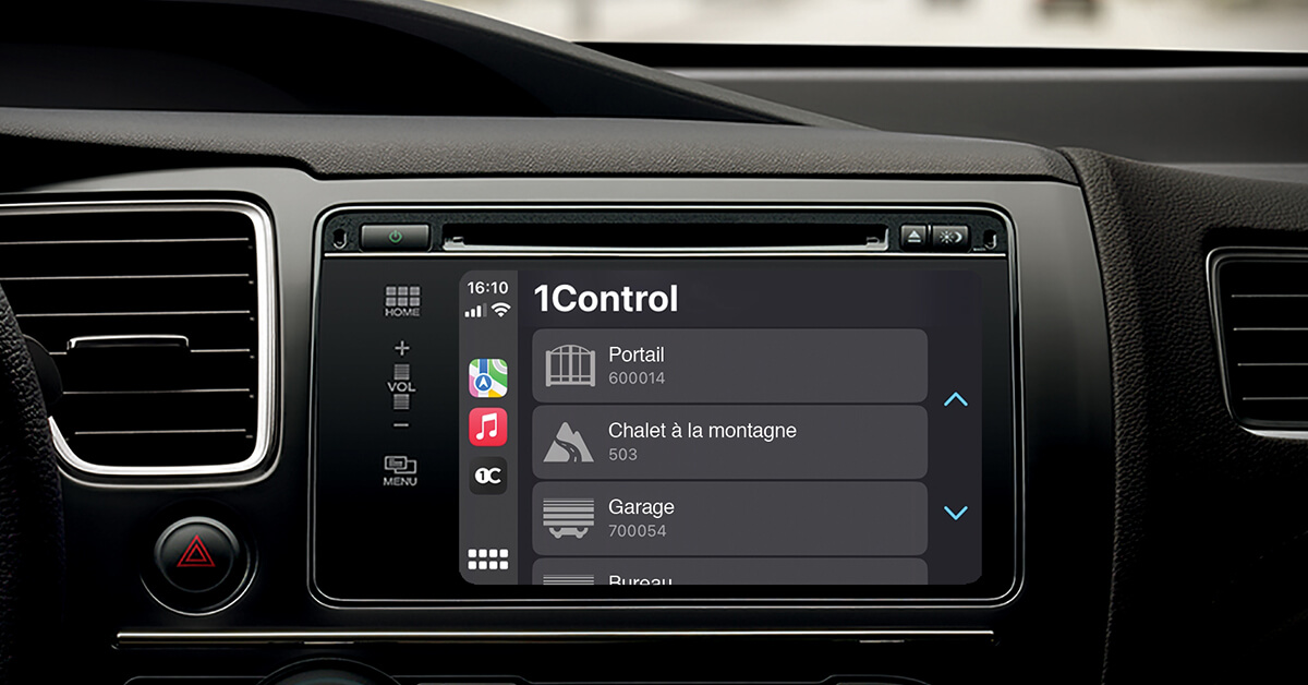 Ouverture de portail et garage depuis Apple CarPlay et Android Auto avec 1Control