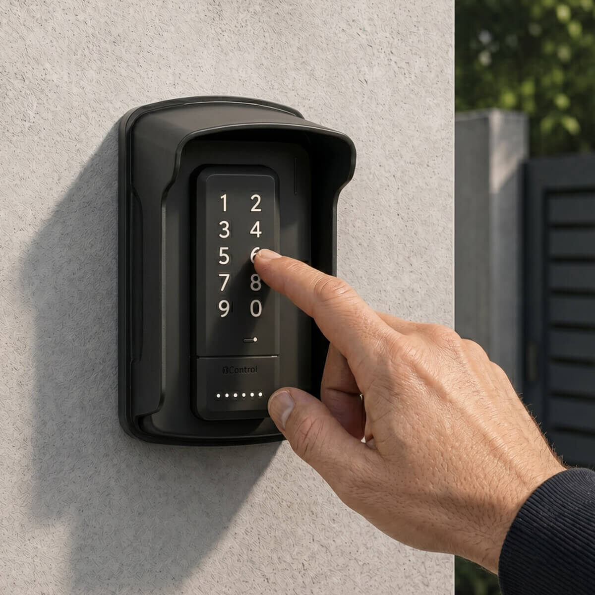 Tastierino senza fili 1Control PAD installato accanto al cancello per l'apertura con codice PIN