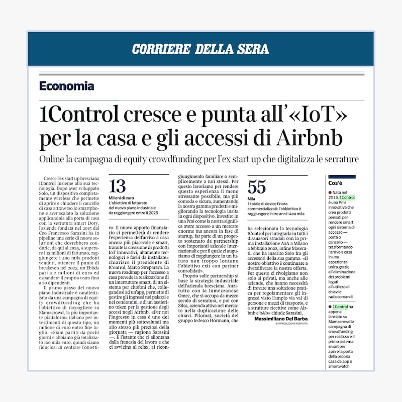 campagna equity crowdfunding 1Control - Corriere della Sera